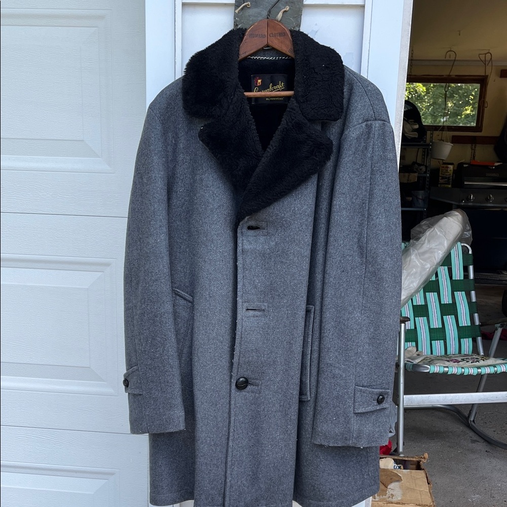 Elegant Gray Pea Coat with Black Accents